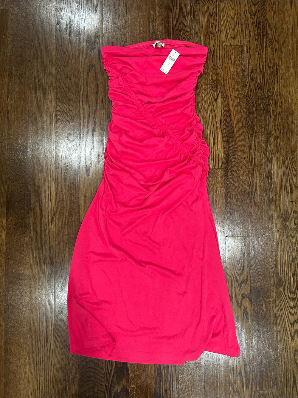 New with tag Anthroplogie Celadine Strapless Ruched Pink Midi Dress